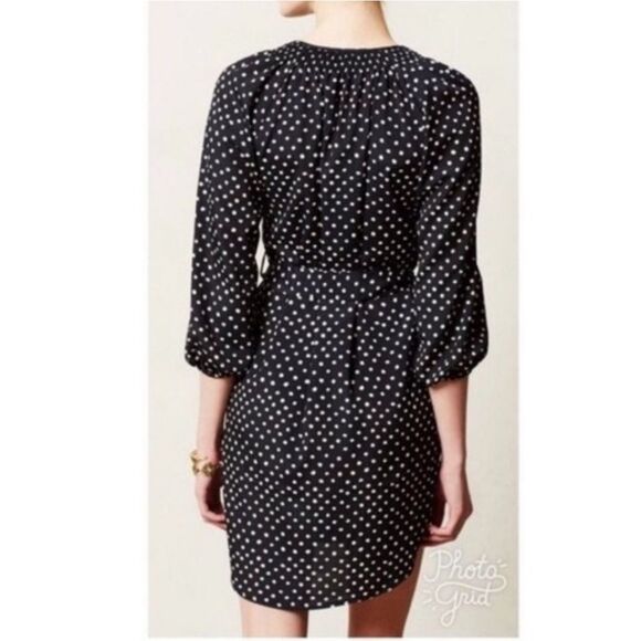 Anthropologie MaEve Preparation Polka-dot Button Down Belt Tie Dress Navy Small - Picture 4 of 9